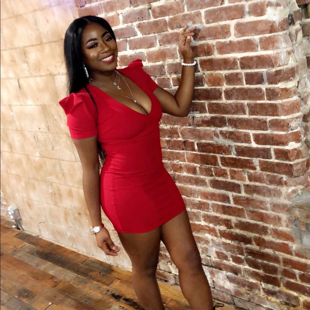 Red V Cut High Fashion Dress